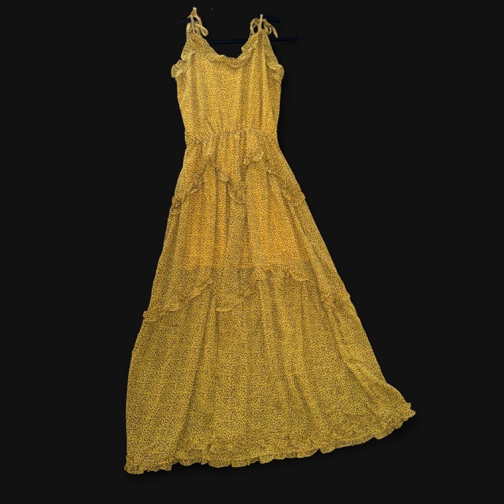 Buddy Love Yellow Leopard Print Tiered Maxi Dress Small NWT